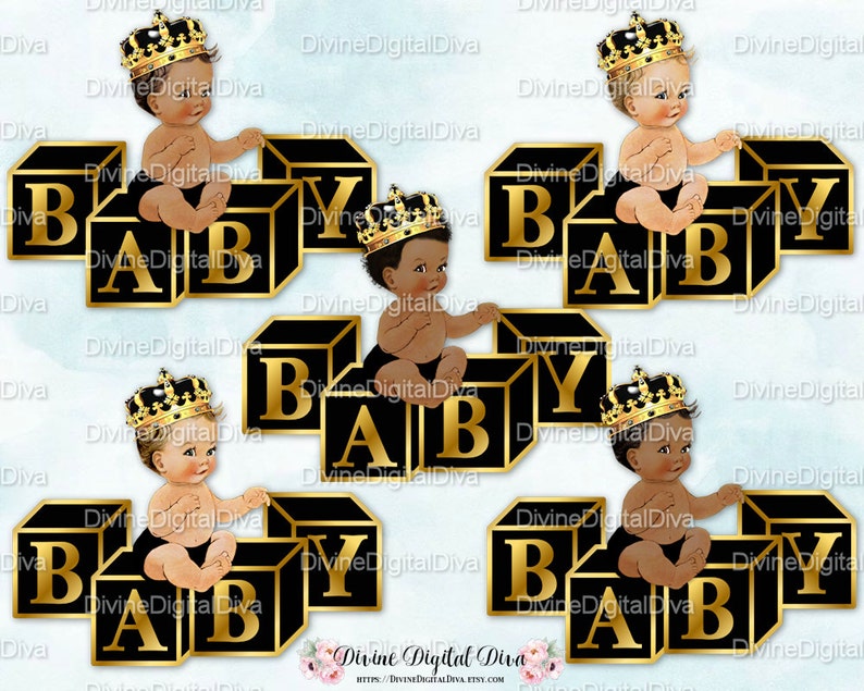 Download Baby Prince on Blocks Ornate Crown Black & Gold Sitting | Etsy