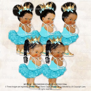 Baskets Princess Ballerina turquoise et perles dorées | Bouffées 3 tons de peau pour bébé fille | Clipart à téléchargement immédiat