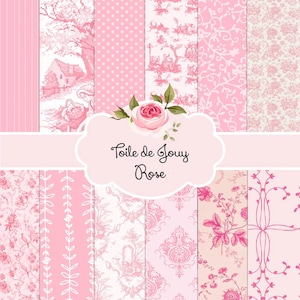 French Toile de Jouy Rose Blanc et Ivoire Pink White Ivory | Backgrounds Digital Paper Pack | Instant Download