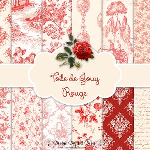 Französisch Toile de Jouy Rouge et Ivoire Rot Elfenbein | Hintergründe Digital Paper Pack | Sofort Download