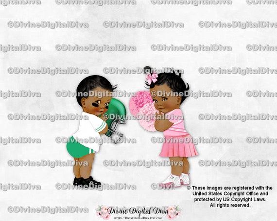 Football Cheerleader Green Helmet Pink Pom Poms Dark Skin Etsy