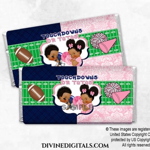 Candy Wrapper Touchdowns Tutus Rosa Azul Marinho Líder de Torcida Futebol | Bebê Menino Menina Tom Escuro | Revelação do Sexo | Download Digital Instantâneo