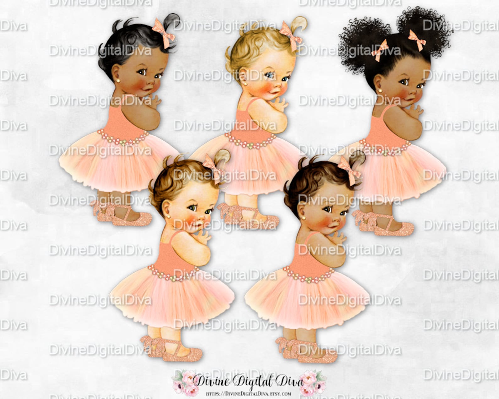 princess peach ivory gold tutu ballet shoe | vintage baby girl afro puffs | clipart instant download