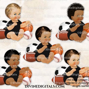 Sport Theme Set Black One Piece Basketball Football Baseball Soccer | Sitting Baby Boy | Clipart Instant Download