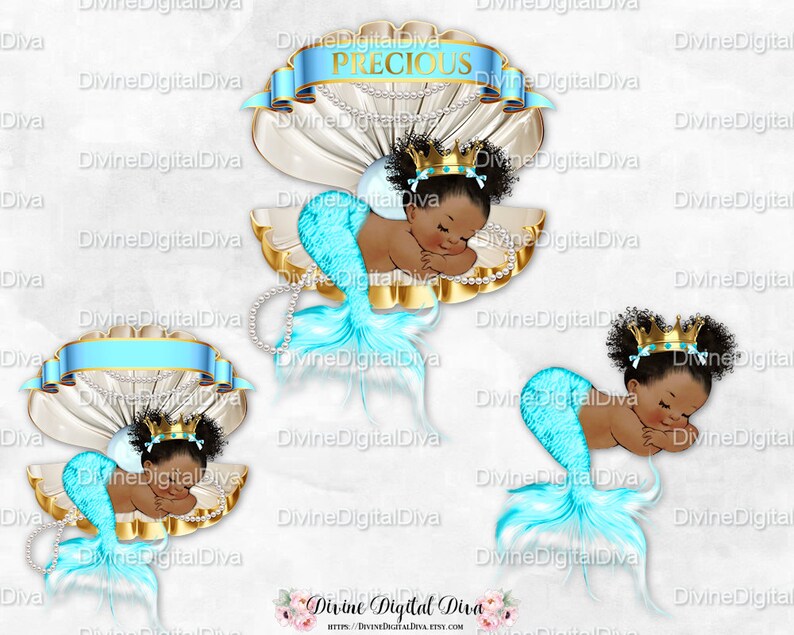 Download Mermaid Baby Girl Sleeping in Clam Shell Turquoise & Gold ...