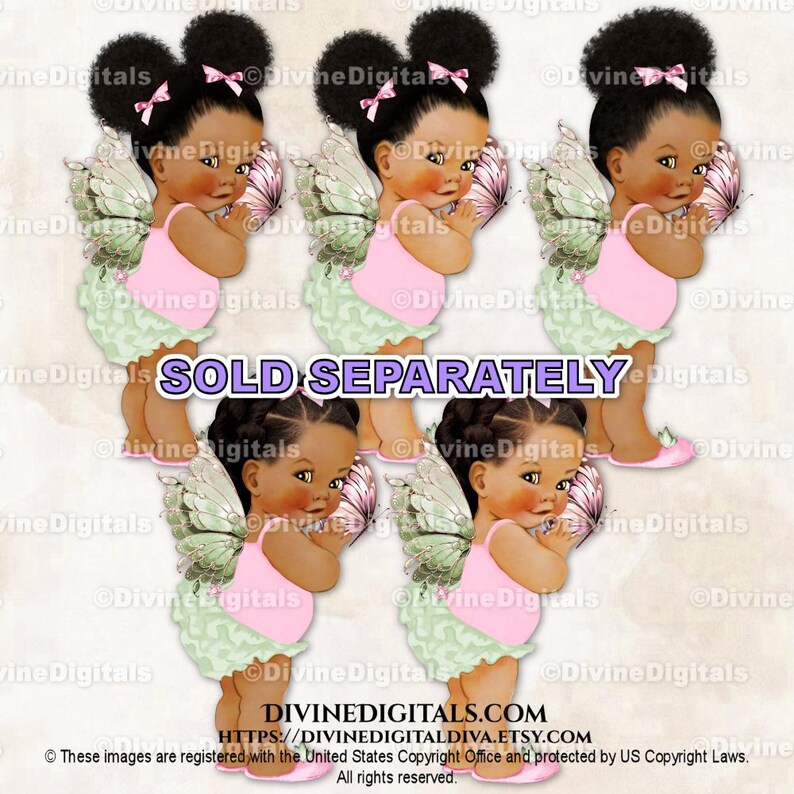 Butterfly Princess Pink Sage Green Wings Baby Girl 3 Skin Tones Clipart