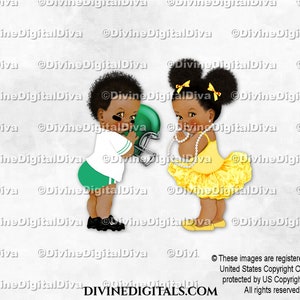 Touchdowns Tutus Football & Ballerina Grün Gelb | Dunkle Hautfarbe Baby Junge Mädchen Puffs | Geschlecht offenbaren Zwillinge | Clipart Sofort Download