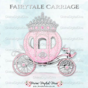 ピンク シルバー プリンス プリンセス シンデレラ おとぎ話 馬車 | ダイヤモンド クラウン ティアラ | クリップアート インスタント ダウンロード