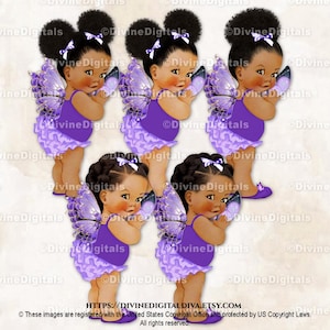 Butterfly Princess Lavender Purple Wings | Baby Girl Babies of Color African American Ethnic | Clipart  Instant Download