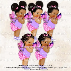 Butterfly Princess Pink Lavender Purple Sneakers Baby Girl Babies of Color Clipart  Instant Download