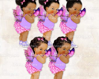 Butterfly Princess Pink Lavender Sneakers Baby Girl Babies of Color Clipart