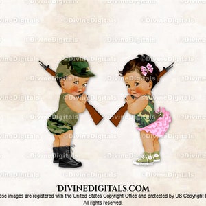 Botas de camuflaje Rifle Verde oliva Rosa Bebé Niño Niña Tono medio Militar Ejército / Baby Shower Revelación de género Gemelos / Clipart Descarga instantánea