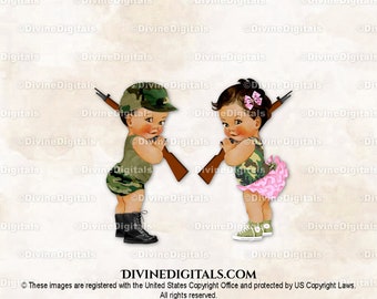 Camouflage laarzen geweer olijfgroen roze baby jongen meisje medium toon militair leger clipart