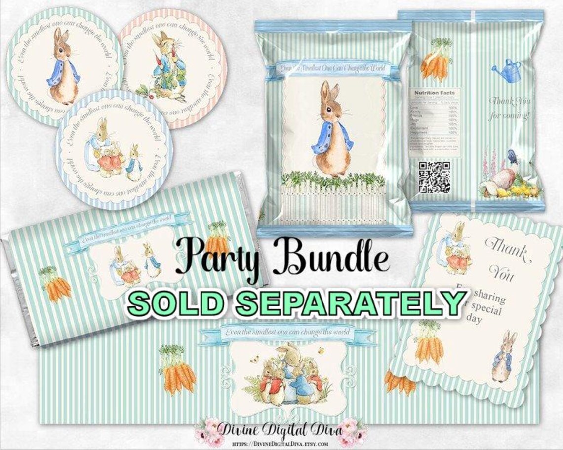 Green Rabbit Rectangle Label Garden Theme Rabbit Water Bottle Labels Aqua Green Blue Ivory Gender ...