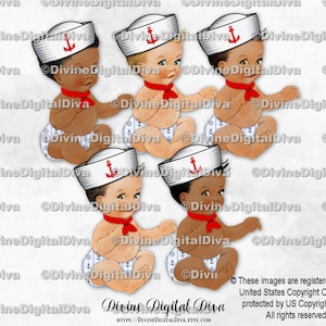Kleiner Prinz Sailor Marine Blau Rot Weiß Hut Schal Windel Anker | Sitzendes Baby 3 Hauttöne | Clipart Sofort Download