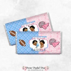 Touchdowns de embalagem de doces ou tutus rosa azul bailarina futebol | Tom escuro da menina do bebê | Revelação de gênero | Download Digital Instantâneo