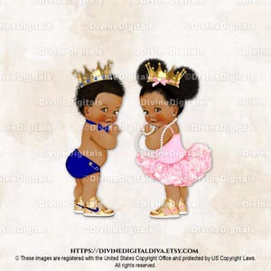 Prinz Prinzessin blau rosa Tutu Gold Crown Sneakers | Baby Junge Mädchen Dunkler Ton Afroamerikaner | Geschlecht offenbaren | Clipart Sofort Download