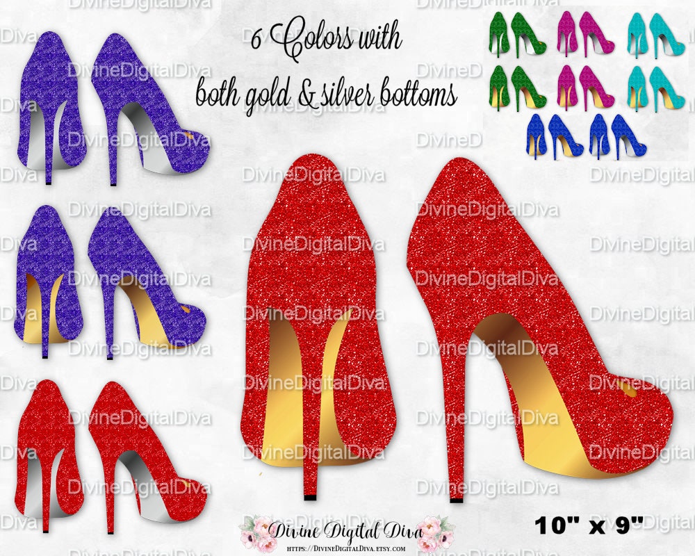 Glitter High Heel Shoes With Gold & Silver Bottoms Red Etsy