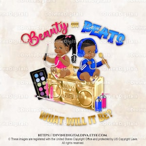 Beauty or Beats Hot Pink Royal Blue Gold for T Shirts and More | Baby Dark Tone Braids | African American | Gender Reveal | Instant Download