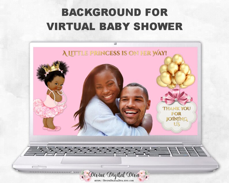Zoom Background Virtual Baby Shower Little Princess Pink Gold Etsy