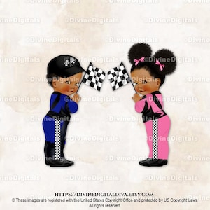 Racing Royal Blue & Pink Race Car Driver | Baby Boy Girl Dark Tone | Gender Reveal Twins | Instant Download