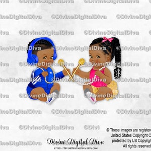 Auriculares de DJ de hip hop con cadena dorada azul real y ritmos rosa intenso / Trenzas de tono oscuro para bebé niño y niña / Revelación de género / Descarga instantánea de imágenes prediseñadas