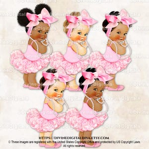 Ballerina Pink Tutu Big Kopf Bogen Shirt Ballettschuhe Perlen Halskette | Baby Mädchen 3 Hauttöne | Clipart Sofort Download