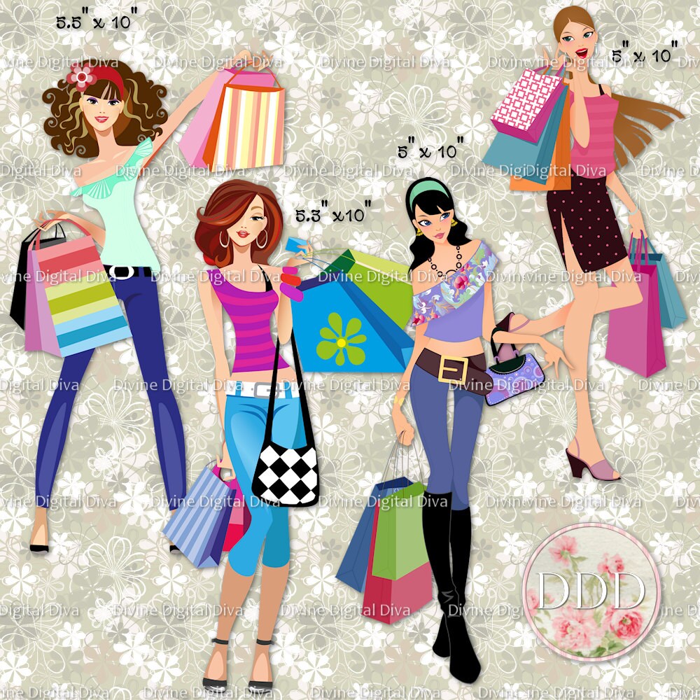 12 Fashion Shopping Girls Women Transparent Clipart Digital Etsy