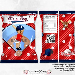 Baseball Player Printable Chip Bags Es ist ein Junge, rot, weiß, marineblau | Baby Boy Mittelton | Digitaler Sofort Download
