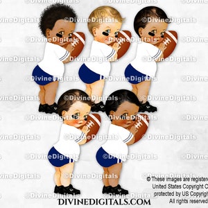 Kleiner Prinz Fußballspieler Navy Blau & Weiß Jersey Helm Stollen | Baby Boy 3 Hauttöne | Clipart Sofort Download
