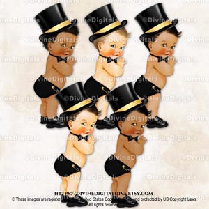 Vlinderdas met hoge hoed Little Prince zwart Little Man Gentleman | Babyjongen 3 huidskleuren | Clipart direct downloaden