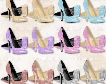 Pastel glitter hoge hak stiletto schoenen zilver roze lavendel Clipart