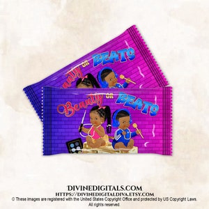 Krispy Treats Wrapper Beauty or Beats Gender Reveal Hip Hop Bleu royal Rose vif Or | Ton foncé bébé garçon fille | Téléchargement numérique instantané