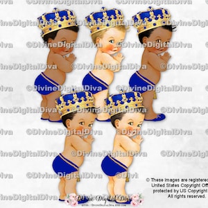 Pantoufles bleu royal à pampilles et couronne dorée Petit Prince | 3 tons chair pour bébé garçon | Clipart à téléchargement immédiat