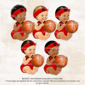 Bandeau anti-transpiration rouge et noir pour le joueur de basket-ball du Petit Prince | Bébé garçon assis 3 tons chair | Clipart à téléchargement immédiat