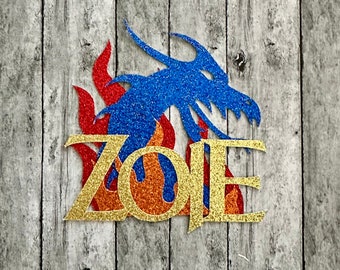 PERSONALIZED Wings of Fire  inspired Dragon with Name Glitter Die Cut/Party Decor/Centerpiece/Cake Topper