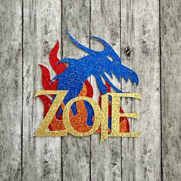 PERSONALIZED Wings of Fire  inspired Dragon with Name Glitter Die Cut/Party Decor/Centerpiece/Cake Topper