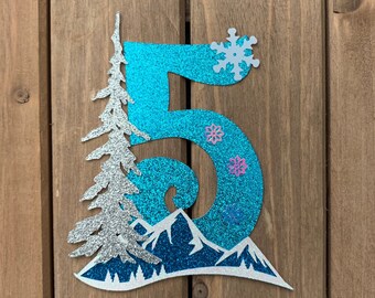 Frozen inspired Number 5 - Glitter Die Cut/Party Decoration/ Embellishment/Cake Topper