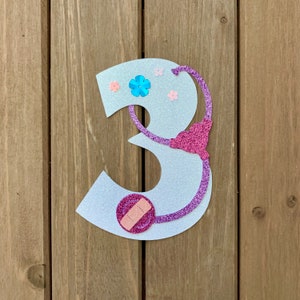 Doc McStuffins inspired Number 3 - Glitter Die Cut/Party Decoration/ Embellishment/Cake Topper