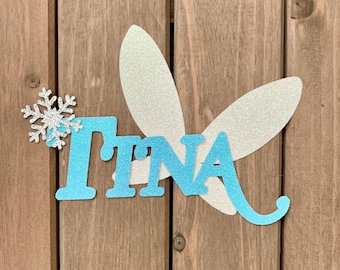 PERSONALIZED Periwinkle Tinker Bell Fairy inspired Name Glitter Die Cut/Party Decoration/Embellishment/Centerpiece/Cake Topper