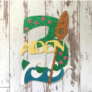 Personalized Moana Te Fiti inspired Number with Name - Glitter Die Cut/Party Decoration/ Embellishment/Cake Topper