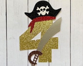 Pirate Number with Hat and Sword Glitter Die Cut/Party Decorations/Centerpiece/Cake Topper - Any Number