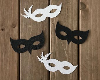 12 pcs Masquerade Mardi Gras Masks - Glitter Die Cut/Party Decoration /Embellishment/Table Scatter/Cupcake Topper - Black and White