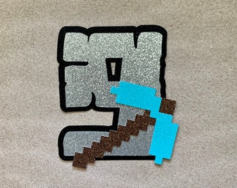 Minecraft Pixel Game inspired Number Glitter Die Cut/Party Decor/Centerpiece/Cake Topper - Any Number