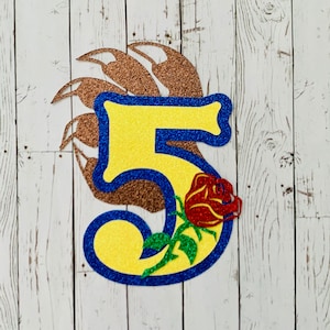 Beauty and the Beast / Belle inspired Number Glitter Die Cut/Party Decoration/Embellishment/Centerpiece/Cake Topper - Any Number
