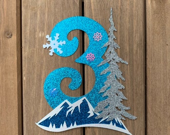 Frozen inspired Number 3 - Glitter Die Cut/Party Decoration/ Embellishment/Cake Topper