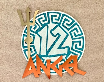 PERSONALIZED Percy Jackson Demigod inspired Name and Number with Trident Glitter and Foil Die Cut/Party Decor/Centerpiece/Cake Topper