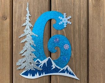 Frozen inspired Number 6 - Glitter Die Cut/Party Decoration/ Embellishment/Cake Topper