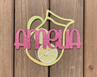 PERSONALIZED Pink Lemonade/Limeade/Grapefruit/Citrus Pitcher with Name Glitter Die Cut/Party Decoration/ Embellishment/Cake Topper