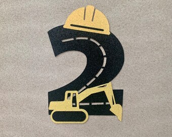 Construction Trucks inspired Number Glitter Die Cut/Party Decorations/Centerpiece/Cake Topper - Any Number
